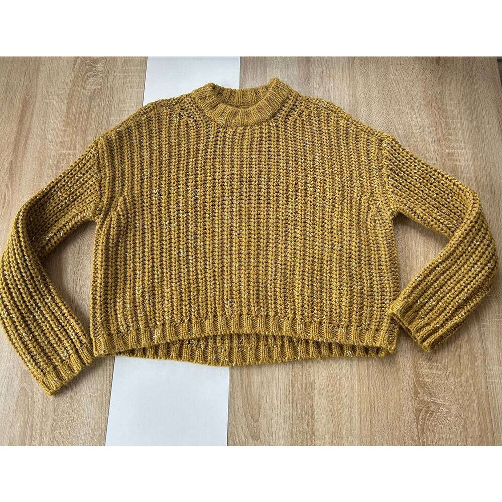 Happy X Nature Chunky Cropped Sweater Women's Size XS Mustard Yellow